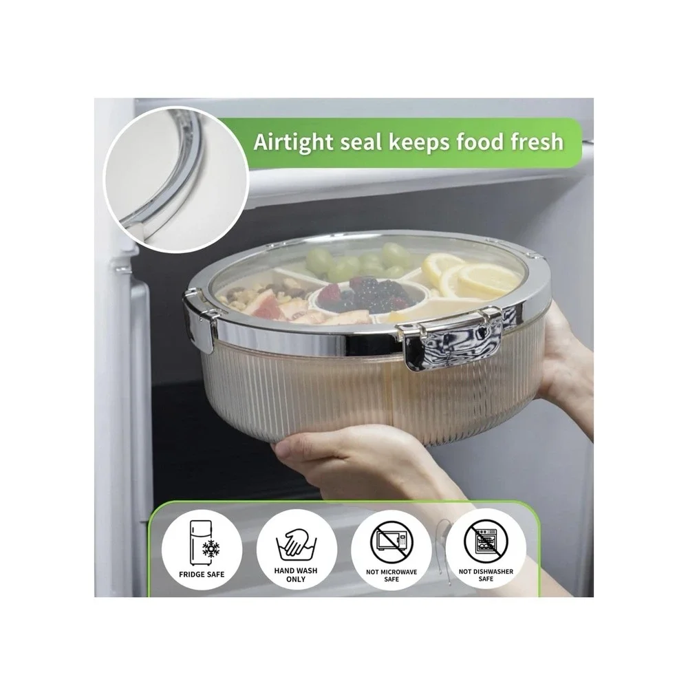 HOUSIO Snackle Box Container, Round‎ Divided Serving Tray with lid 6parts (Red)